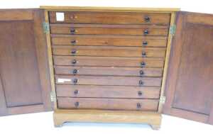 An early 20thC painted pine specimen cabinet, the drawers of differing sizes, fronted by... - 4