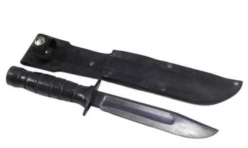 A late 20thC MSI style fighting knife, with shaped blade and turned handle, with star mark, in...