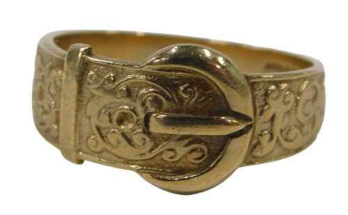 A 9ct gold buckle ring, London 1973, ring size S&frac12;, 4.7g.