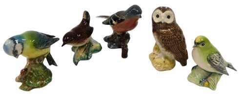 Various Beswick birds, Chaffinch 991, 7cm high, owl, etc., boxed. (5)