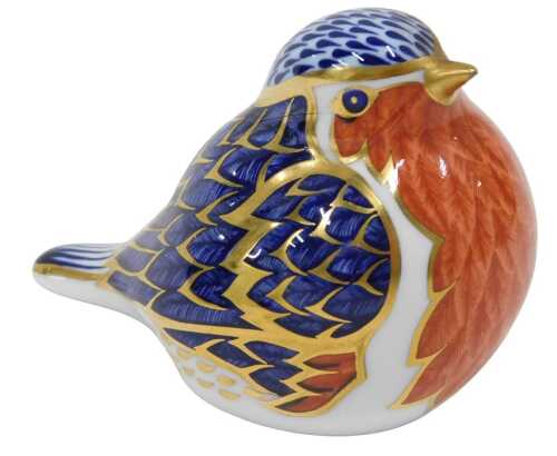 A Royal Crown Derby paperweight figure Robin, Imari colours, silver stopper, 6cm high.
