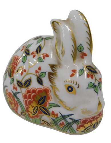 A Royal Crown Derby Collector's Guild paperweight figure Meadow Rabbit, gilt stopper, 8cm high.