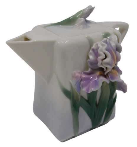A Franz porcelain Iris Demi Tasse teapot, FZ00818UK, 14cm high, boxed.