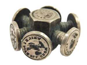 A Victorian wheel seal, with multiple wax seals, 3cm wide.