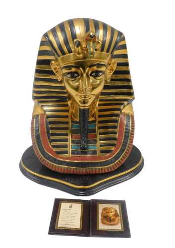 A Nadal limited edition Tutankhamun head mask, on removable plinth base, number 324/1000 with...