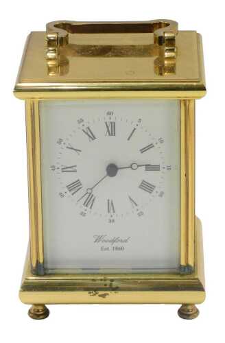 A 20thC Woodford brass carriage clock, with 7cm back plate, Roman numeric dial fitted in a...