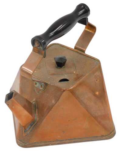 An early 20thC Arts & Crafts copper kettle, in the manner of Christopher Dresser, with turned...