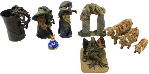 Various Studio Pottery, Tom Mackie graduated Highland cattle set, 10cm high, etc., JBS Studio...