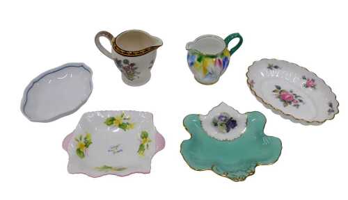 Various porcelain and effects, a Shelley dish decorated with summer flowers, with pink handle,...