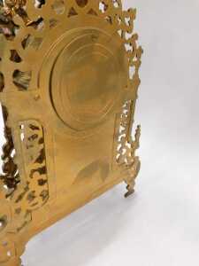 A 20thC gilt metal clock garniture, the 9cm diameter raised enamel Roman numeric dial housed in... - 4
