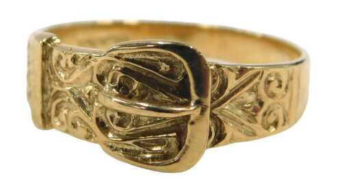 A 9ct gold buckle ring, bearing import marks, ring size U, 3.1g.