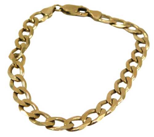 A flattened curb bracelet, yellow metal stamped 375, 20cm long, 12.5g.