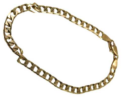 A flattened curb square link bracelet, with clip clasp, yellow metal stamped 375, 20cm long, 5.5g.