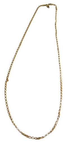 A double link flattened curb rose gold coloured neck chain, yellow metal stamped 375, 48cm long,...