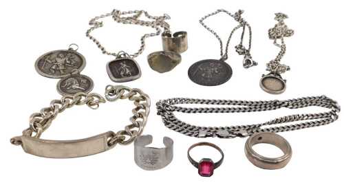A quantity of silver and other costume jewellery, to include identity bracelet, silver dress...