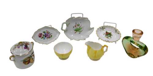 Various housewares, lidded Royal Worcester Evesham pattern preserve jar, 11cm high, heart shaped...