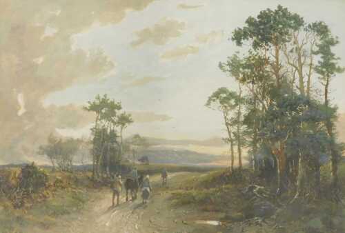William Manners (1860-1930). On the road, a landscape with three figures walking and another...