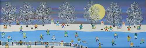 Gordon Barker (20thC). Out on the Ice, watercolour, signed and titled verso, 19.5cm x 59cm.