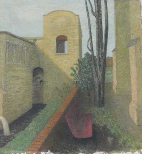 Ursula Edgcumbe (1900-1985). Garden scene, oil on canvas, initialled, 52cm x 48cm.