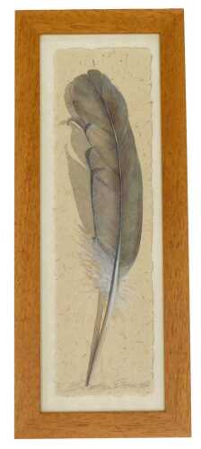 20thC School. Watercolour of a feather, on parchment, bearing signature, 28cm x 7cm, in a modern...