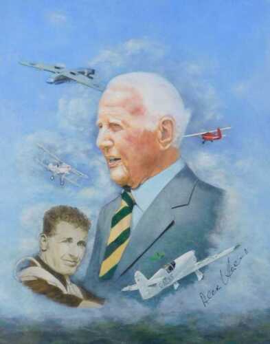 Peter Evans (20thC). Alex Henshaw OBE, oil on board, signed and titled verso, 49.5cm x 39.5cm....