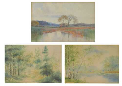 20thC School. Thirlstone Woods, Hindhead, watercolour, titled, 18.5cm x 25.5cm and two others by...