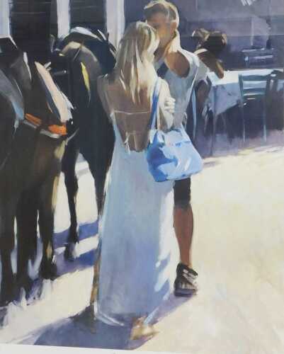 After David Farrant. The White Dress, signed and titled in pencil to margin, 64cm x 54cm, framed and glazed.