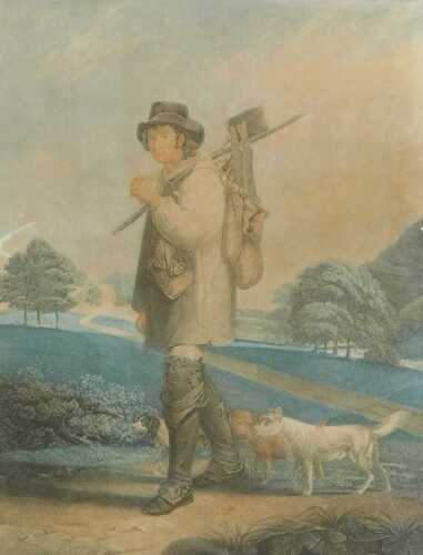 After S de Kester. The Warrener, 19thC coloured engraved by W Mutter, 63cm x 49cm.