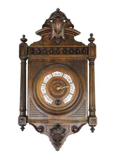 A 19thC French oak barometer, the case with a shield and scroll carved pediment, the circular...