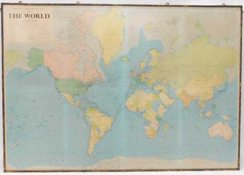 A Philips Commercial Map of the World, in wooden border, 1:22500000, in colours, 127cm x 185cm.