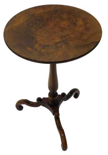 A late 19thC walnut tripod table, with plain circular top, on a baluster stem, with platform...
