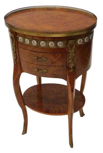 A Louis XV style side table, with brass finished galleried top raised above an arrangement of...