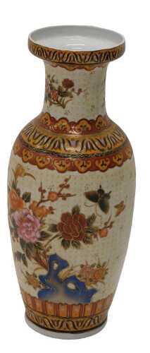 A late 20thC Chinese pottery floor-standing vase, hand painted with flowers, with an upper...