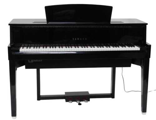 A Yamaha Avantgrand N1 electric piano, in black, 98cm high, 145cm wide, 67cm deep.