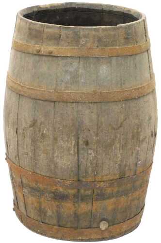A 19thC coopered barrel, with metal banding, 69cm high.