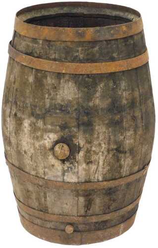 A 19thC coopered barrel, with metal banding, 76cm high.