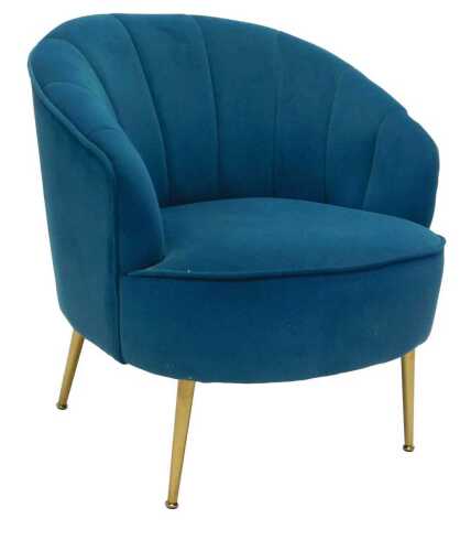A tub chair, in turquoise material terminating in gilt coloured metal legs, 73cm high.