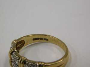 A 9ct gold double row dress ring, formed as three white metal sections, each set with four tiny... - 2