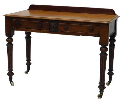 A 19thC mahogany side table, the one part galleried back raised above two frieze drawers centred...