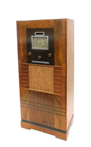 A mid 20thC walnut cased Art Deco freestanding Electric Limited radio, Ultra 25, in fitted case,...
