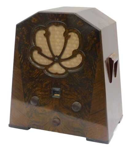 A mid 20thC walnut Art Deco cased radio, Ferranti seven valve band pass Super Heterodyne-Type A1,...