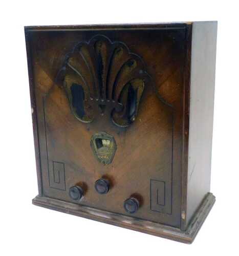 A mid 20thC Ultra walnut cased Blue Fox Ultra Electric radio, number 9222, 43cm high. WARNING!...