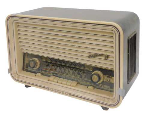 A mid 20thC Blaupunkt 3D radio, in part walnut finished case, TYP2320, 36cm high. WARNING! This...