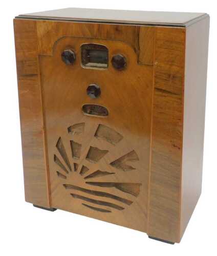 A mid 20thC walnut cased radio, 51cm high. WARNING! This lot contains untested or unsafe...
