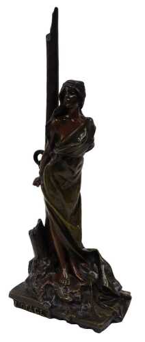 Emmanuel Villanis (1858-1914). L'Otage, female figure tied to a stake, bronze, 40cm high....