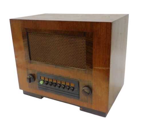 A mid 20thC walnut cased HMV radio, 36cm high, with associated stand. WARNING! This lot contains...