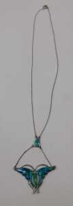 A Charles Horner style Art Nouveau butterfly enamel necklace, of two tier drop design, in blue... - 2