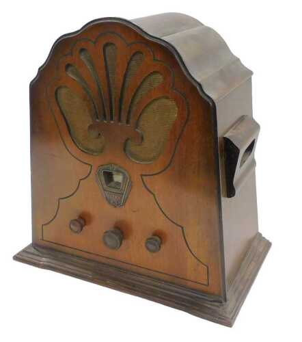 A 1930s walnut cased Ultra Tiger III radio, with mesh fronted speaker, 44cm high. WARNING! This...