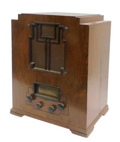 A mid-20thC walnut cased Marconiphone Art Deco design radio, with M speaker, circa 1930s, number...