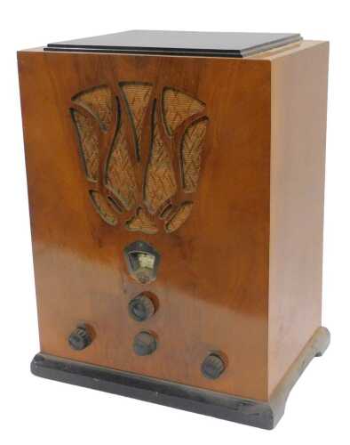 A mid 20thC walnut cased Lotus Band three valve radio, circa 1932, 51cm high. WARNING! This lot...